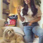 Neha Sharma Instagram - Joy and I took the #TimeToDroolChallenge! Now lets see how long your furry friend takes to finish his lip-smacking delicious bowl of @Drools! Send in your videos to @DroolsIndia and take the challenge!