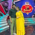 Papri Ghosh Instagram - Today #poovathalaiya @suntv at 1pm Don’t miss it Thanks for the beautiful jewelry @chennai_jazz @luxefashion_jewellery #pandavarillam #fullfamily #gameshow #kayal #paprighosh #suntv #serial #actress #yellowdress #diamondnecklace #jewelry