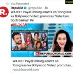 Payal Rohatgi Instagram - #Congress का Bollywood वाला video। जब हमने video देखा तो उसमें character artist थे, #MeToo  आरोपी आदमी और एक bald musician जो मज़ाक़ बना रहा था #PulwamaTerrorAttack का। बॉलीवुड काफ़ी अनपड है क्यूँकि बचपन से school जाने के बजाए यह सिर्फ़ नाच गाने में मेहनत करते हैं 🙏 Naseeruddin Shah, Konkana और ६०० artist कह रहे हैं की BJP को vote मत करो क्यूँकि उनको #नफ़रत की politics नहीं पसंद।Naseer जी पैसों के लिए #vivekagnihotri जी की फ़िल्म #TashkentFiles में काम करते हैं और #Amnesty के लिए video बनाते है। सबको अपना घर चलाना है 🙏 #Congress कहता है की Rahul Gandhi जी की ज़िंदगी पर ख़तरा है तो उसका मतलब वो मान रहे हैं की कांग्रिस नफ़रत की राजनीति करता है वरना लोग क्यूँ Rahul Gandhi जी को मारना चाहेगे?? वो अभी तक प्रधानमंत्री भी नहीं बने भारत के तो (अलग धर्म के लोग) भारतीय जो बसते हैं भारत में किसका उन्होंने कुछ बिगाड़ा नहीं तो फिर क्यूँ कोई उन्हें मारना चाहेगा ? भाजपा भी को नुक़सान है RG की मौत से क्यूँकि फिर उनकी बहन Priyanka Gandhi PM बन सकती है सहाँनुभूती से 🙏 #payalrohatgi