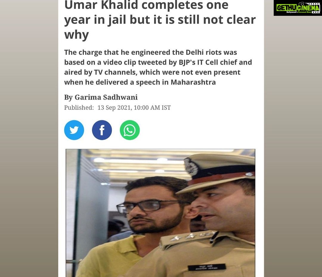 Payal Rohatgi Instagram - Umar Khalid should not be subjected to wrongful jail based on the fact that he is Muslim. Remember he is an Indian Citizen first. Law is equal for all. - Payal Rohatgi #payalrohatgi