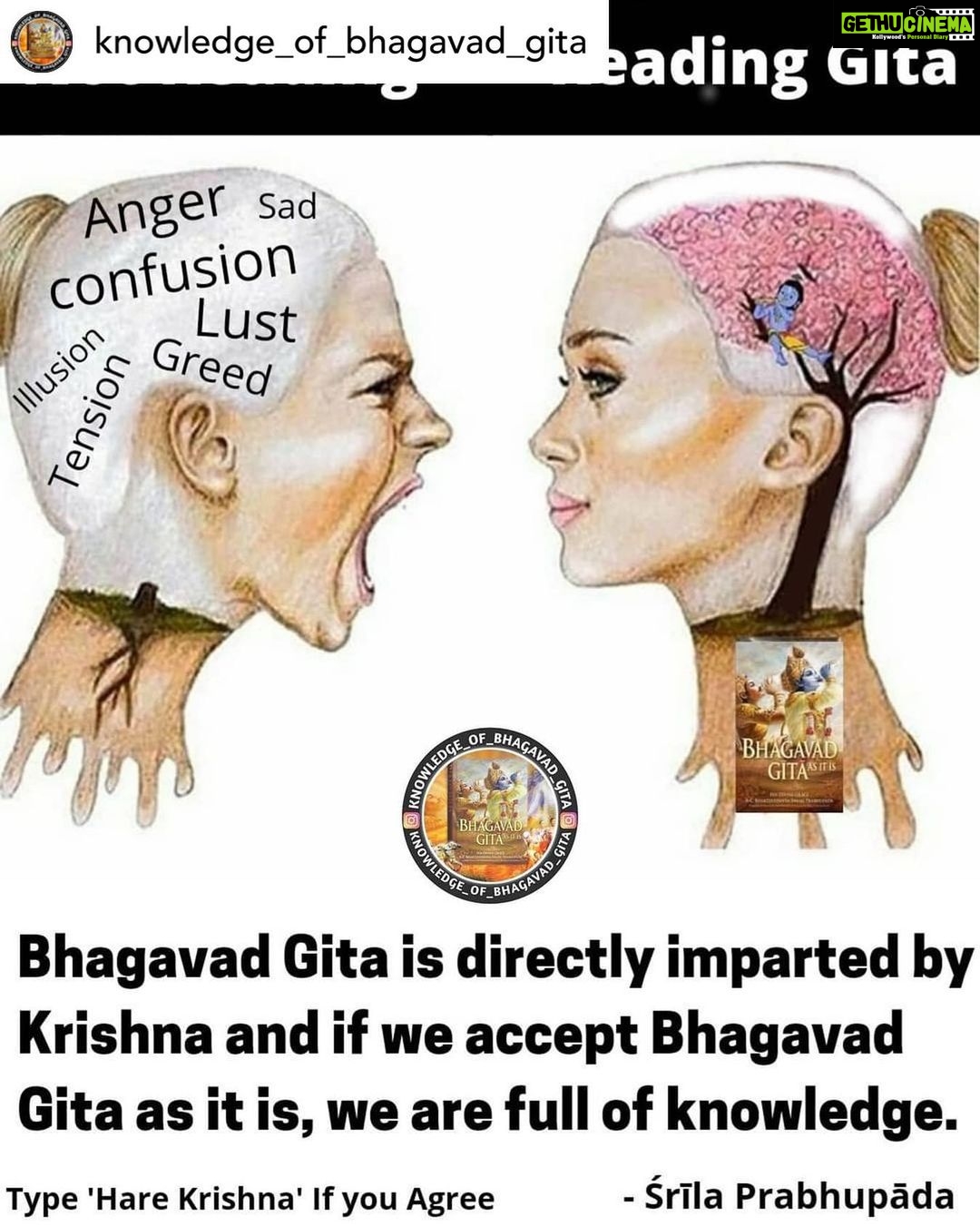 Payal Rohatgi Instagram - Posted @withregram • @knowledge_of_bhagavad_gita Bhagavad Gita is directly imparted by Krishna and if we accept Bhagavad Gita as it is, we are full of knowledge. ---------------------------------------------- भगवद्-गीता सीधे कृष्ण द्वारा प्रदान की जाती है और अगर हम भगवद्-गीता को वैसे ही स्वीकार करते हैं, तो हम ज्ञान से भरे हुए हैं। ---------------------------------------------- -- Śrīla Prabhupāda ---------------------------------------------- Chant Hare Kṛṣṇa and be happy!📿 ---------------------------------------------- Please chant Hare Kṛṣṇa, mahā-mantra:- "Hare Kṛṣṇa, Hare Kṛṣṇa, Kṛṣṇa Kṛṣṇa, Hare Hare / Hare Rāma, Hare Rāma, Rāma Rāma, Hare Hare." ---------------------------------------------- कृपया हरे कृष्ण महा-मंत्र का जाप करें - "हरे कृष्ण हरे कृष्ण कृष्ण कृष्ण हरे हरे / हरे राम हरे राम राम राम हरे हरे।" ----------------------------------------------- 16 mala everyday. (Speak and chant and focus on the words) And I guarantee you difference within 30 days & Within 6 months your life will change entirely. It's my Guarantee. ---------------------------------------------- If you like our work please feel free to share with your friends and family. ---------------------------------------------- Double tap & Share Must Follow @knowledge_of_bhagavad_gita . ➡️ Please Do Visit & Follow⤵️ @knowledge_of_bhagavad_gita ---------------------------------------------- Hare Kṛṣṇa devotees follow this @jivjaago_media ---------------------------------------------- #srimadbhagavatam #bhagavadgita #bhagwadgita #bhagwadgeeta #sanatandharma #lordvishnu #haribol #lordkrishna #ISKCON #krishnaconsciousness #Vrindavan #SrilaPrabhupada #Prabhupada #bhakti #iskcontemple #chanting #hinduism #harekrishna #harerama #dharma #rama #shrikrishna #krishna #vishnu #bhagavadgitaquotes #Radhakrishna #krsna #jaishrikrishna #payalrohatgi