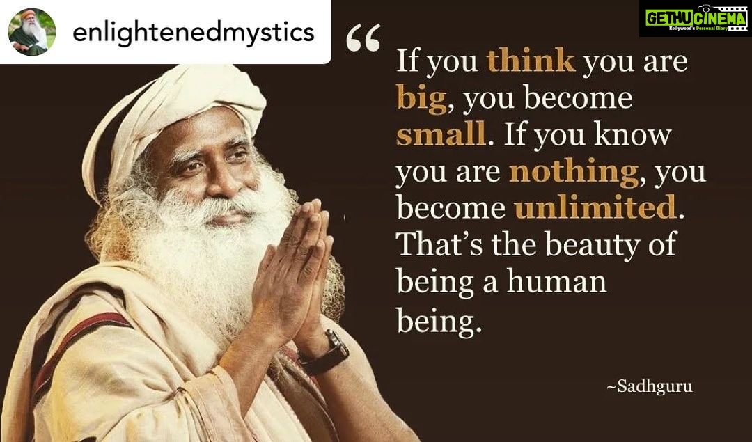 Payal Rohatgi Instagram - ❤️ #payalrohatgi Posted @withregram • @enlightenedmystics If you think you are big, you become small. If you know you are nothing, you become immense. That is the beauty of being human. -Sg ~~~~~~~~~~~~~~~~~~~~ #enlightenedmystics #Enlightenment #Sadhguru #IshaYoga #Motivation #Shiva #Adiyogi #InnerEngineering #Spirituality #Spiritual #Spiritualawakening #IshaFoundation #blissfulness #clarity #SadhguruQuotes #Love #joy #God #yoga