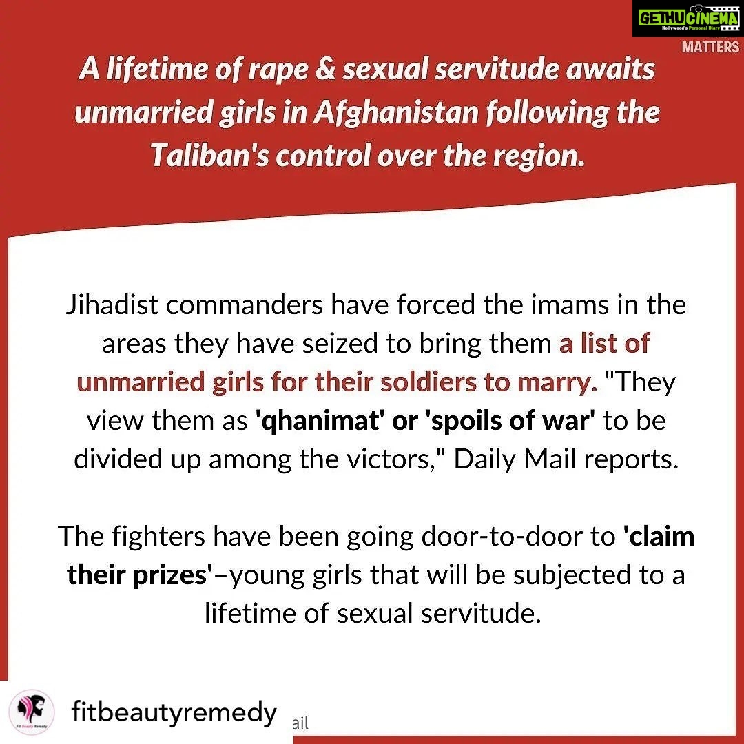 Payal Rohatgi Instagram - 😭😭😭😭 #Afghanwomen World do something for these women- Payal Rohatgi #PayalRohatgi Posted @withregram • @fitbeautyremedy Sex slavery is what they have as an only option part from the very obvious thing left than to be dead! A lifetime of rape & sexual servitude awaits unmarried girls in Afghanistan following the Taliban's control over the region. Afghans pouring into Kabul and those still in Taliban-held areas say they have witnessed Taliban commanders demand that communities turn over unmarried girls and women to become “wives” for their fighters—a form of sexual violence. Last month, reports emerged that fighters had ordered imams and tribal elders to prepare lists of all women aged 15 to 45 who were unmarried or widowed so they could be “married” to their fighters. But that has now extended down to girls as young as 12, according to witnesses. Via- @middleeastmatters @evazubeck Did you know ? #afghanistan #saveafghanistan #افغانستان #middleeast #middleeastmatters