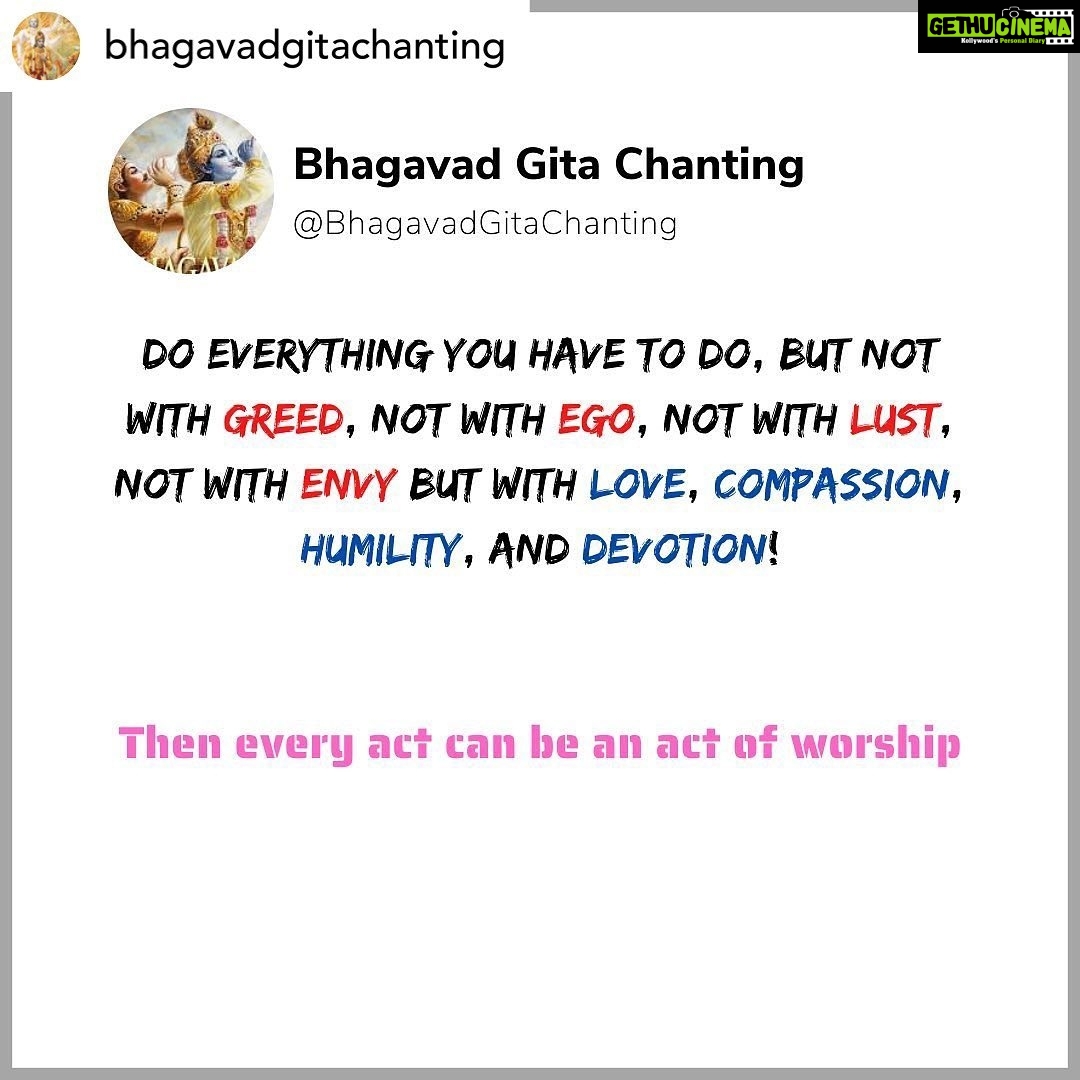Payal Rohatgi Instagram - Posted @withregram • @bhagavadgitachanting Do everything you have to do, but not with Greed, not with Ego, not with Lust, not with Envy but with Love, Compassion, Humility, and Devotion! Then every act can be an act of worship. #payalrohatgi