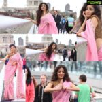 Poonam Kaur Instagram - Wore this beautiful design walking down london by @shilpareddyofficial .chanderi fabric is produced by weaving in silk and golden Zari in the traditional cotton yarn that results in creation of the shimmering texture #nationalhandloomday #iwearhandloomsarees
