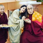Poonam Kaur Instagram - In life you receive and give many gifts. Some according to your feeling some according to your need. But is there anything more beautiful than giving away your passion product (a handloom scarf) to a man who is responsible for world peace. On this birthday I made the most of my day than I ever did in this lifetime. Truly feel blessed to have met his holiness The Dalai Lama and received his blessings on my special day. He was humble and kind enough to mention he adored the woman power I attain to make many more women as powerful as the world can help them be .... #dalailama