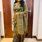 Poornima Bhagyaraj Instagram - Thanks to @kalamanchstore for this beautiful saree which is Handmade & Handblock Printed Natural dyed Ajrakh Mangalagiri Cotton Saree...These are Artisanal sarees by Artisans from Gujarat...These sarees are soft to touch & light like a feather..Drape beautifully well and have a lovely fall...a perfect fitting blouse adds up