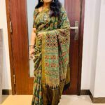 Poornima Bhagyaraj Instagram – Thanks to @kalamanchstore for this beautiful saree which is Handmade & Handblock Printed Natural dyed Ajrakh Mangalagiri Cotton Saree…These are Artisanal sarees by Artisans from Gujarat…These sarees are soft to touch & light like a feather..Drape beautifully well and have a lovely fall…a perfect fitting blouse adds up