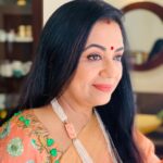 Poornima Bhagyaraj Instagram - A lovely peach saree and embroidered ribbon work blouse by my team @poornimas_store photograph by @sharanyabhagyaraj