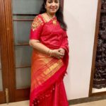 Poornima Bhagyaraj Instagram - Beautiful saree, this vibrant red. A birthday gift from my daughter Sharanya. Love it .❤️🤗 @sharanyabhagyaraj blouse specially embroidered for the occasion by my store @poornimas_store @kikivijay11