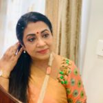 Poornima Bhagyaraj Instagram - A lovely peach saree and embroidered ribbon work blouse by my team @poornimas_store photograph by @sharanyabhagyaraj