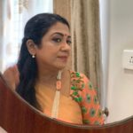 Poornima Bhagyaraj Instagram - A lovely peach saree and embroidered ribbon work blouse by my team @poornimas_store photograph by @sharanyabhagyaraj