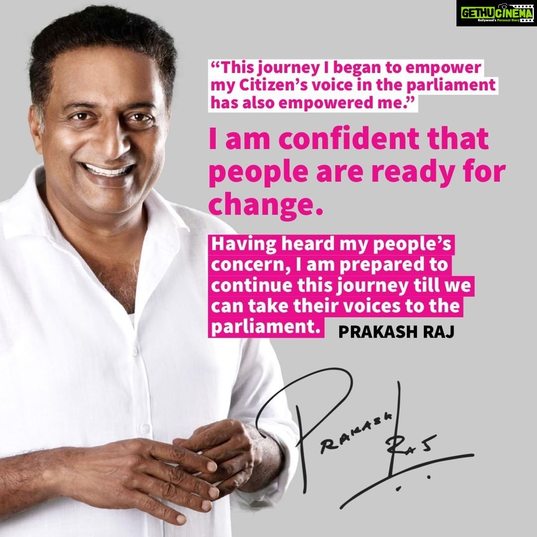 Prakash Raj Instagram - This journey, I began to empower my Citizen’s voice in the parliament has also empowered me. I am confident that people are ready for change. Having heard my people’s concern, I am prepared to continue this journey till we can take their voices to the parliament.- PRAKASHRAJ ELECTION SYMBOL -Whistle SERIAL NO - 14