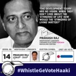 Prakash Raj Instagram - The development today has no vision. When they don’t care about the ‘standard of life’ how would the ‘standard of living’ matter? Prakash Raj To support us give us a missed call on 7412-931-931 Website- www.prakashraj.com #WhistleGeVoteHaaki #VoteforPrakashRaj Prakash Raj