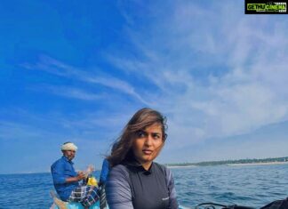Prayaga Martin Instagram - Travelling into the middle of nowhere to experience the big blue is an entirely different thing. And the fear of that is what you see on my face. Why do we seek such adventure? Maybe because we feel pushing the limit a little is going to give us more? Maybe because I feel the big blue has the answer to all the other maybes. #AMomentfortheEarth @scubacochin @vivek_0007 @its_me_caroline @athirapatel @vysakh_sivarajan @_joel_thadevues_