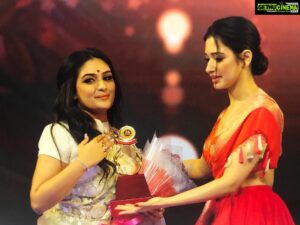 Prayaga Martin Instagram - Yet another one for Ramaleela ❤️ from the most beautiful @tamannaahspeaks This definitely is an echo of all your wishes and love ! #santhoshamawards #ramaleela