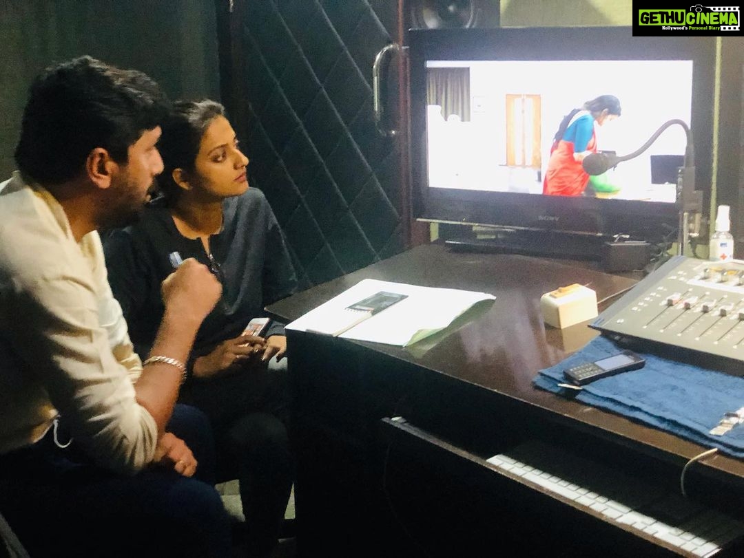 Priyanka Nair Instagram - Dubbing time ….. Happiness doubles when your best friend becomes your director😊 @abhilashpn.official @syam.prem