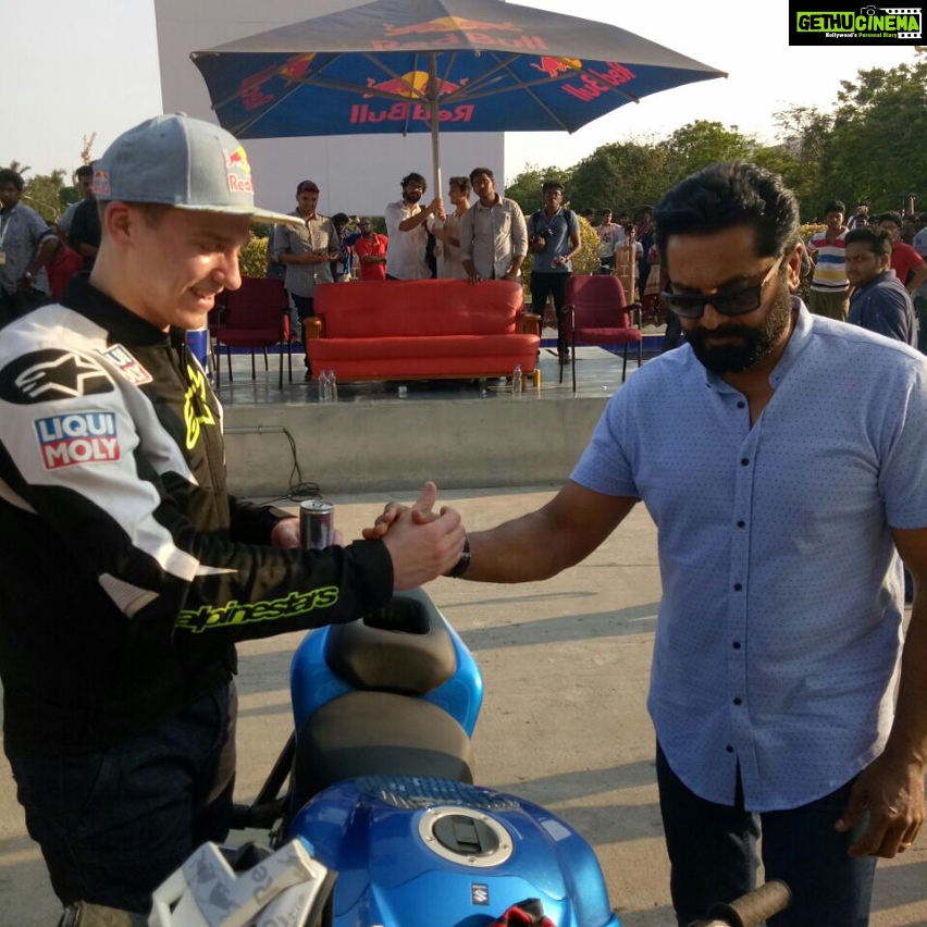R. Sarathkumar Instagram - I was glad to be at SRM university today to preside over as chief guest for a stunt show sponsored by RedBull. It was mesmerizing to witness Arunas Gibieza Aras who is world renowned stunt rider from Lithuania perform his stunts in campus today. I also interacted with students present there and expressed my views on how youth today could help shape India better.