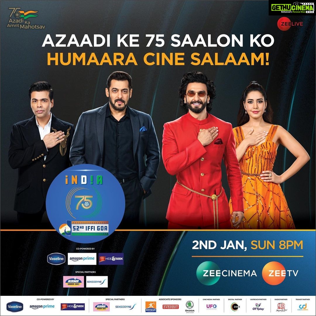 Raashi Khanna Instagram - Kijiye 2022 ki shuruaat dekar Bharat ki azadi ke 75 saalon ko Cine Salaam! Watch 'India 75 at 52nd IFFI' on 2nd Jan, Sunday at 8 PM only on @zeecinema and @zeetv. @ranveersingh @riteishd @shraddhakapoor @geneliad @karanjohar @manieshpaul @imouniroy @beingsalmankhan @ritabhari_chakraborty @bpraak @zeelive_india #CineSalaam #India75onZeeCinema #India75onZeeTV #India75onZee #AzadiKaAmritMahotsav #IFFI52