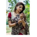 Rachita Ram Instagram - Wearing my favourite #kalamkarihalfandhalfsaree designed by @tejukranthi and paired it with a beautiful oxidised silver jewellery by @bcos_its_silver✨♥️ makeup by @mohanrao931 hair by @kammarishivarajchary Photography @mayarthaproductions