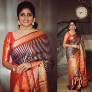 Rachita Ram Instagram - #myloveforsaree❤️wearing @bcos_its_silver choker💕 H&M @gm6.bridalmakeup & @mohanrao931 styling by @tejukranthi☺️ pc- @chandan_gowda_photography