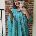 Rachitha Mahalakshmi Instagram - With my Whiskey on the rocks 😹 : @siberian_whiskeygrey 😻🐾🐾 : Outfit @branding_with_shakthi : https://www.instagram.com/branding_with_shakthi/ : https://www.facebook.com/brandingwithshakthi/ : #supportwomenentrepreneurs🙋🏼💪🏻