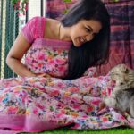Rachitha Mahalakshmi Instagram - My biggest part in my tiny little world.... 🐱🐾🐾 @siberian_whiskeygrey 😻😻😻 : #sareelove @dearunique_1 : #supportwomenentrepreneurs🙋🏼💪🏻