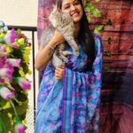 Rachitha Mahalakshmi Instagram - Welcoming Floral collections 🌷🌸🌹🌺🌼🌼🌸🌺🏵️🌷🌸🌹🌻🌹🌺🌸🌷🌼🌻🌹🌸🌷 with my 🐱🐾🐾 @siberian_whiskeygrey : #sareelove @dearunique_1 😇😇😇 : #supportwomenentrepreneurs🙋🏼💪🏻