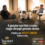 Rahul Bose Instagram - My guest tonight on the season finale of #TeachersGenuineStories is the man who is one of the leading storytellers of Bollywood - national award winning filmmaker Shoojit Sircar. The fifth episode of #TeachersGenuineStories featuring @shoojitsircar airs TONIGHT at 7:45 PM on @timesnow and Teacher’s Genuine Stories YouTube channel. #GenuineIsRare @teachers.in