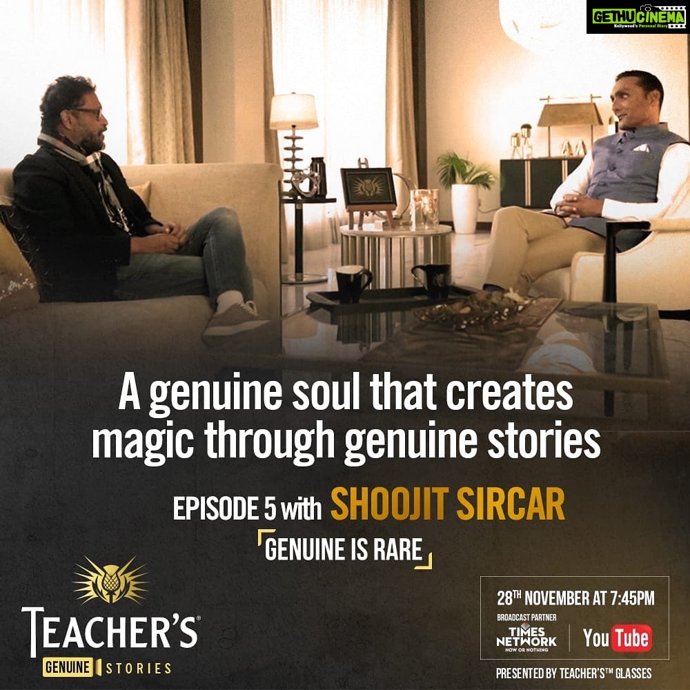 Rahul Bose Instagram - My guest tonight on the season finale of #TeachersGenuineStories is the man who is one of the leading storytellers of Bollywood - national award winning filmmaker Shoojit Sircar. The fifth episode of #TeachersGenuineStories featuring @shoojitsircar airs TONIGHT at 7:45 PM on @timesnow and Teacher’s Genuine Stories YouTube channel. #GenuineIsRare @teachers.in