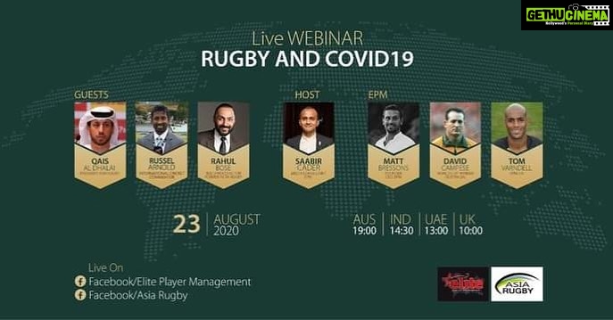 Rahul Bose Instagram - Should be pretty interesting. We’ll be talking about the pressing issues around sport today : post Covid scenarios, mental health, racism... Today at 2.30pm IST. Cheers. @Sabs_7evens @Asiarugbylive @Elite.sports.management @Qaisuae @Davidcampese11 @Tom_varndell @Russelarnoldofficial @rugbyindia #rugby #mentalhealth #playerwelfare #racisminsport #saynotoracism #COVID19