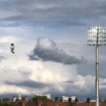 Rahul Bose Instagram - At the end of a great game @CWC19OVAL there were two mute but indispensable witnesses to the contest, left. You can almost hear them talking to each other across a poetry of clouds. #lightingtower #spidercam #IndVAus