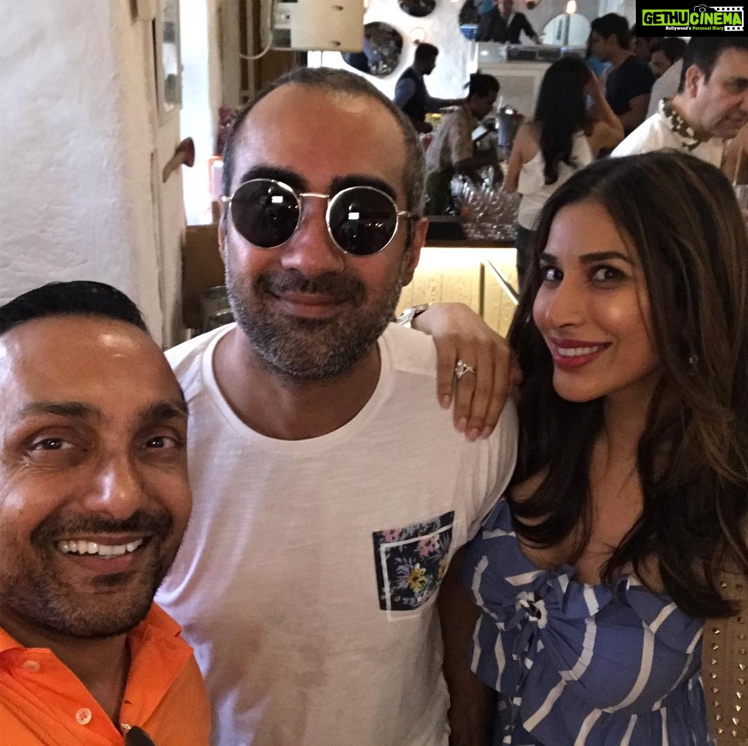 Rahul Bose Instagram - The surprise perks of being at @nehadhupia and @angadbedi beautiful Sunday brunch @olivemumbai Grand prize for all those who can identify which movie the three of us worked in together. Hint : the urge to have coffee together got a massive boost after this film. @ranvirshorey @sophiechoudry