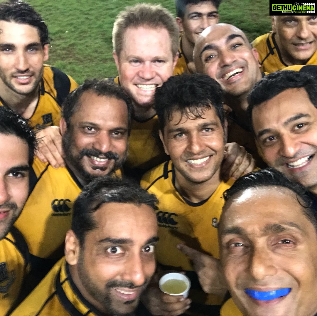 Rahul Bose Instagram - Before I post the clips from the @espnindia piece on me, here are a few images from the game on Saturday. Post game : with my team #BombayGymkhana (youngest 17, oldest 51 no prizes for guessing who ๐); with the opposition captain, Anwar; with the opposition team #Magicians . One, waiting on the wing for the game to restart. And one image from our pregame chat. #comebackchronicles #51isjustanumber #timetravelbackwards #rugby #thegreatestteacher #everythingyoueverwanted