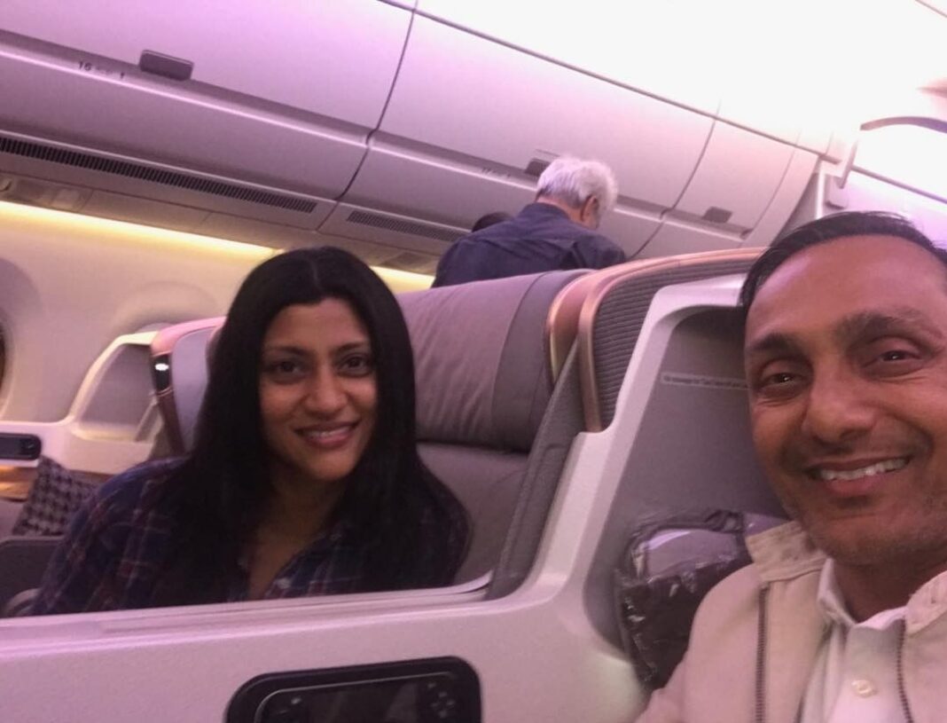 Rahul Bose Instagram - Mr and Mrs Iyer shared a bus and train ride 14 years ago. Now they share a plane ride. #Melbournebound #movedupinlife #IFFM #separatewaterbottles #shelooksthesame @konkona
