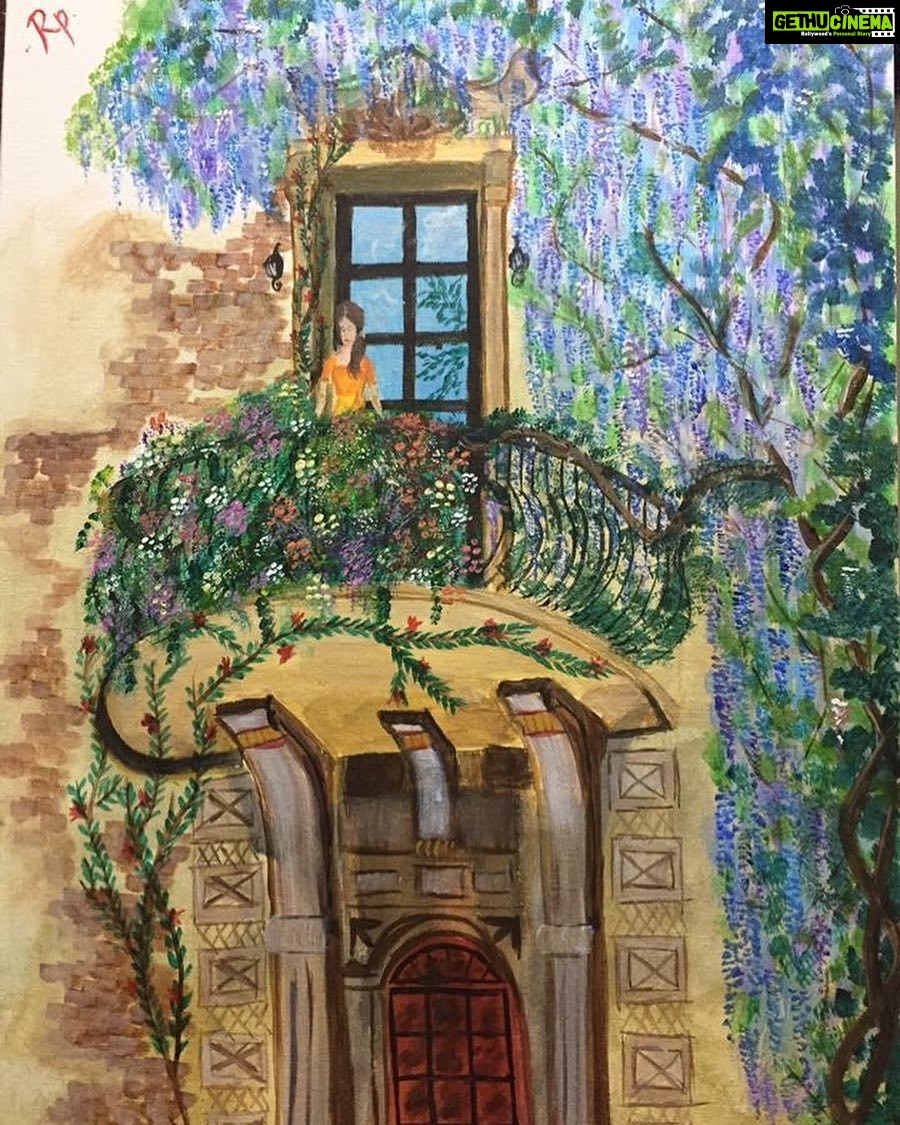 Ramya Pandian Instagram - Painting of a girl in balcony. #mypainting #acrylics #youtubeclasses 😉 #colours #refreshesthemind Gift to my #sister @label_ts ❤️
