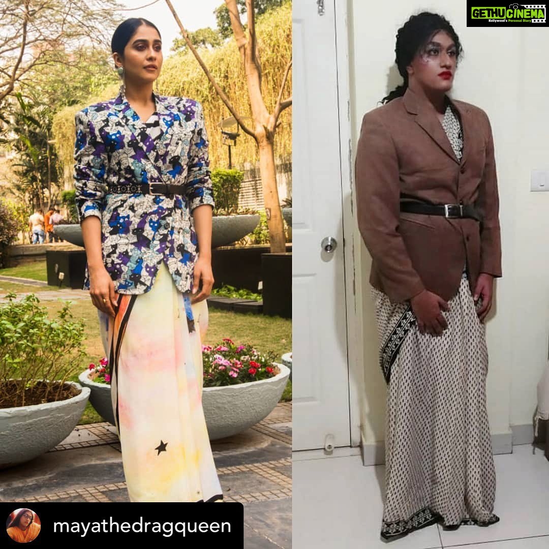 Regina Cassandra Instagram - Mayamma!!!! What you are on the inside and what you show the world, takes balls love! ππ More power to you, you Rockstar! β₯οΈ Posted @withregram β’ @mayathedragqueen Everyday, @reginaacassandraa inspires me to stand out and be myself. Last night, I told her, I am going to recreate her look (Styled by talented @designbyblueprint & @blueprint_by_navya_divya). She was like go ahead and do it. And, we both look so powerful and gutsy. I love it β€π Thank you so much Regina!! πβ€