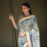 Regina Cassandra Instagram - Sari state of affairs.. I love when we mix things up a bit.. would you pair your sari with a jacket? Jacket - @Blueprint_by_Navya_Divya @DesignByBlueprint Saree - @EkayaBanaras Beauty - @PrakatWork Photography - @WhatTheFahad Earrings - @RadhikaAgrawalStudio Styled by - @stylebydivya