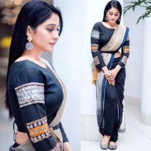 Regina Cassandra Instagram - Being #experimental has always been the modus operandi. Wearin a @saakshakinni saree dhoti pant & #Rajatamaya jewelry for SSS audio launch. Styled by my pattaka @indpat. #sahasamswasagasagipo Make up Ramkrishna anna Hair @chinna_marella