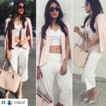 Regina Cassandra Instagram - #Repost @indpat with @repostapp. ・・・ Regina had a busy day attending numerous #SubramanyamForSalePromos at Red FM, #AskRegina for Twitter/Facebook fans, carrying her survival kit @toryburch tote, @sesame_thestylestudio cape jacket & culottes, @koovsfashion crop top, @prada sunglasses, @aldo_shoes, @forever21 necklace and bracelet. One word for her, classy! #ReginaCassandra #Chic #Nudes #DayLook #StyledByIndrakshi