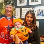 Richa Gangopadhyay Instagram – Happy Halloween!!! 🎃

Pretty sure Luca is the cutest lil pumpkin that ever existed!!! (Not biased or anything 💁🏻‍♀️). He got to enjoy his first Halloween with his silly parents (Russian hockey player and some random last min makeup so as not to scare him…) and grandma (Nini) who flew in just yesterday from Michigan! 

Honestly did not expect him to be so content and comfortable in this pumpkin costume for so long but he didn’t complain! Hope he grows up to love this holiday as much as we both still do! 👻