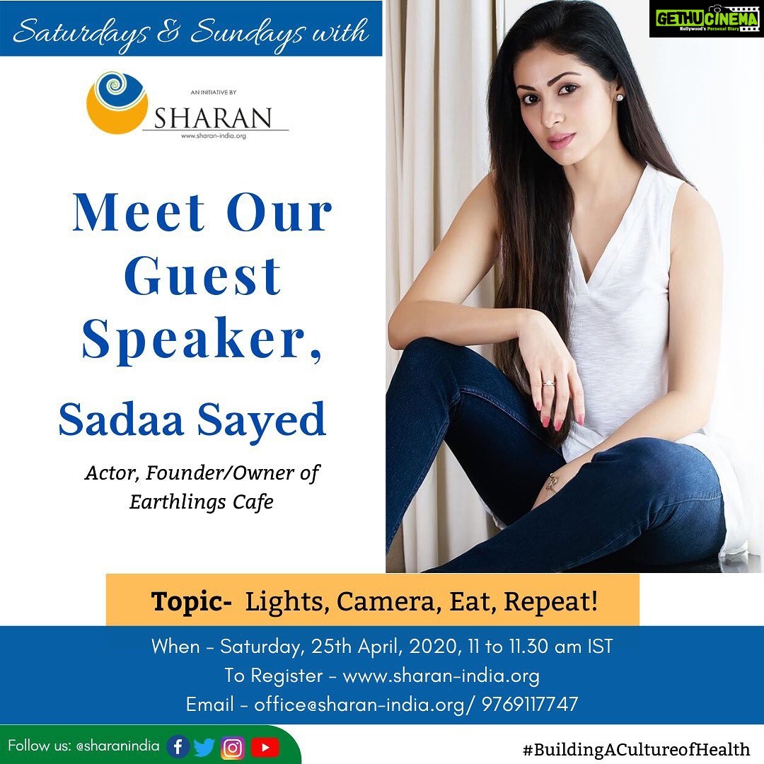 Sadha Instagram - Come join me this Saturday at 11 am as I take you through my journey in the Vegan world! 💚💚💚 #livetalk To join click the link in bio!