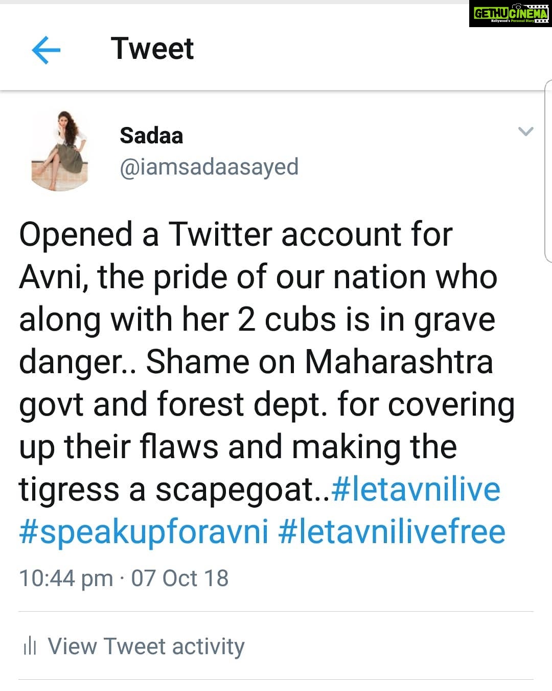 Sadha Instagram - My Twitter account guys! Follow me.. @iamsadaasayed on #twitter #letavnilive #letavnilivefree #savethetiger
