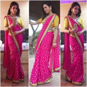 Sadha Instagram - Ugadhi special!! #indiantradition #indianfestival #lovepink 💗💖 #selfdesigned #selfstyled