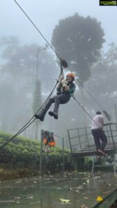 Sakshi Agarwal Instagram - This bgm and zipline in this misty cold weather at @wildplanetresort - what more can I ask for? Just Bliss and Happiness❤️ . #feelitreelit #sulthan #ziplining #ziplineadventure #zipline #adventuretravel #adventurereels #adventuretime #traveltheworld #travelreelsoninstagram #kerala #tamilnadu #devala #forest #leatherjacket #mountainview #biggboss #thalapathyvijaysongs