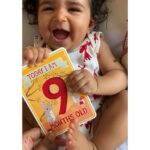 Sameera Reddy Instagram - Today I turn 9 months🎂I’m celebrating by eating my milestone card🤣so yummy😋 #baby #milestone #9months #momlife #sundayfunday #famjam❤️ #motherhood #staysafe #stay home #staypositive #positivevibes #feelgood #lockdownlife #keepingitreal 🎈