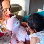 Sameera Reddy Instagram – It’s super cute how Nyra has long conversations with her Chicco Baby Bear 😍It has the most calming music and lights with stars that is so soothing.. sometimes I fall asleep too 😀 Nyra’s first best friend after Hans of course ❤️ .
.
.
#momlife #motherhood #babygirl #toy #teddybear #lullaby #mommy #parenting #happybaby #chiccoindia #chicco #thechiccolife #baby #bear #love #momsquad 
#realmotherhood
#lifeasamama
#motherhoodjourney
#thingsiwanttoremember