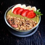 Sameera Reddy Instagram – Superfood Matcha Smoothie bowl with homemade Almond Butter Granola! I love Smoothie bowls because the combinations are endless and they are super yummy and healthy ! It’s simple to make – frozen banana /  frozen Mango / milk of choice ( i have used almond ) / hemp seed / pumpkin seed /flax seed powder/ moringa powder/ matcha powder blended and topped with fresh strawberries and banana! Will be posting recipe for the granola soon ! #healthychoices #healthyeating #glutenfree #sugarfree #vegan #fitmom #mumbai #india #mindful  #body #healthy #mind #love #good #eat #fit #food #happy #foodie #fitness#shotoniphone
