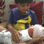 Sameera Reddy Instagram - I will hold her hand & never let it go mama❤️Jab they met 🥰 Hans & Nyra ⭐️I wanted to share one of the most important moments of my life . Introducing my son to his lil sister #happyhans #naughtynyra #brotherandsister #throwbackthursday #gratitude ⭐️