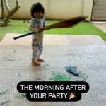 Sameera Reddy Instagram - The morning after your party 🎉 Bday girl still wanna have fun but big bro sayssss no! It’s time to clean 🧹 #messymama #momlife #naughtynyra #happyhans #happybirthday #party #cleaning 😃🎂